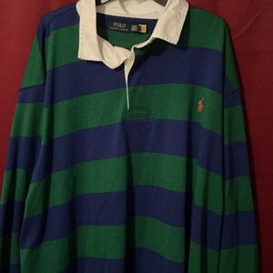 Polo by Ralph Lauren Men's Striped Green and Blue Shirt